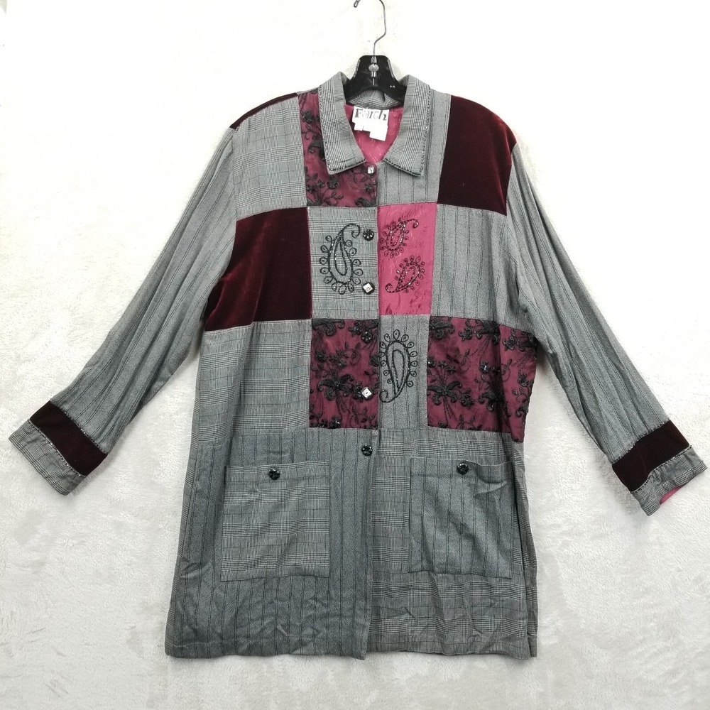 Vintage Faith Jacket Women XL Patchwork Beaded‎ Art to Wear Boho Celia Forrester